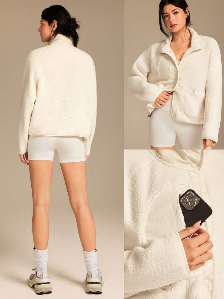 Chaqueta cómoda y gruesa de polar polar con forro suave y cálido, de ajuste relajado, con dobladillo elástico y múltiples bolsillos para uso diario y casual en invierno