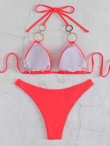 Swim SXY Solid Color Sexy Bikini Swimsuit For Beach Vacation - Watermelon Pink - View 5