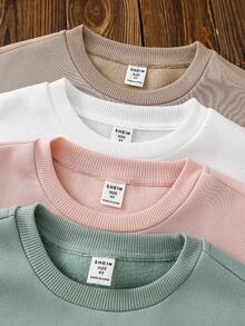 SHEIN 4件套女童纯色保暖长袖卫衣，秋冬季百搭姐妹装长袖上衣，纯色长袖卫衣，青少年纯色卫衣，可爱纯色卫衣 - 彩色 - 查看 3