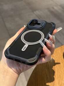 镜头支架磁吸无线充电手机壳，兼容防震边框保护套，防水防摔防刮花 - 黑色 - 查看 3