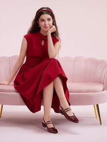 CUCCOO DOLLMOD Women Double Buckle Hollow Fashionable High Heels Spring Shoes Spring Break Easter For Christmas - Burgundy - View 5