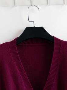 GlowEve New Elegant Button Decor Pullover Sweater, Minimalist European & American Style Fashion Knit Top - Burgundy - View 3