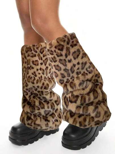 Grunge Punk 1 Paar Leoparden-Muster stilvolle und warme Beinwärmer für Frauen