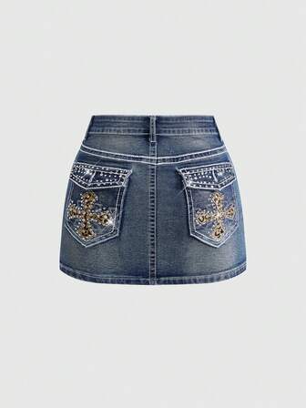 J-Fashion Y2K Retro Low-Waist Vintage Leopard Print Cross Embroidered Harajuku Sexy Women Denim Mini Skirt
