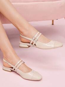 CUCCOO DOLLMOD Giày bệt Mary Jane màu be đơn giản dành cho nữ có quai sau, thích hợp để đi làm, hẹn hò, tụ tập, tiệc tùng, ngày lễ - Màu be - Xem 5