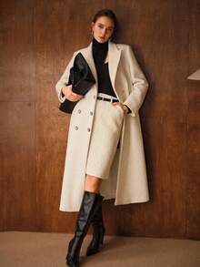 MOTF PREMIUM WOMEN'S AUTUMN/WINTER WOOL BLEND SIMPLE STRUCTURED DESIGN THICK TWEED SKIRT - Beige - View 6