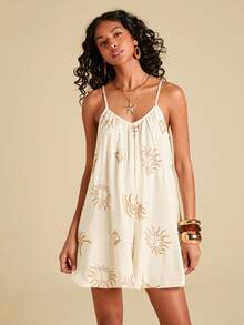 Travachic 女士度假休闲刺绣连体衣 - 杏色 - 查看 5