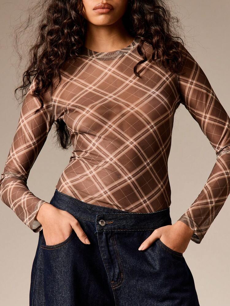 AiiRZ Plaid Long Sleeve Top Vintage Checkered Print Fall Winter Casual Blouse Retro Pattern
