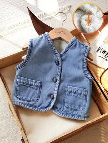 Vintaside Kids 男童百搭休闲韩版绗缝牛仔背心外套，秋冬款