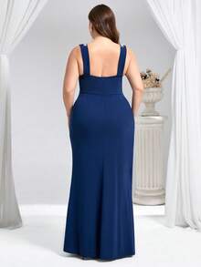 Coutiva 大码水钻装饰方领无袖正式晚礼服 - 藏蓝色 - 查看 2