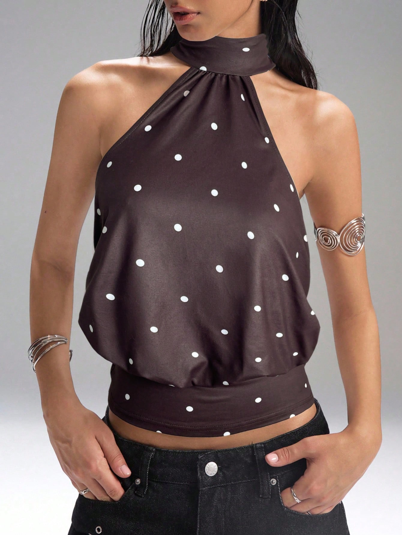 Polka Dot Cropped Halter Top