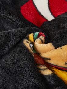 Teenage Boys' Popular French Fries Embroidered Long Sleeve Top Paired With Black Background Hamburger, French Fries, Soda Element Pattern Plush Long Pants Casual Pajama Set, Suitable For Autumn/Winter