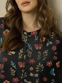 Linhara 大码女式时尚优雅休闲蝙蝠袖圆领宽松秋季两件套，咖啡色 - 黑色 - 查看 4