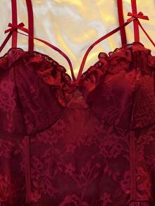 DelicateAllure 女士纯色蕾丝拼接吊带睡裙 - 酒紅色 - 查看 10