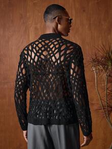 AKNOTIC Business Casual Áo len móc nam tay dài họa tiết hoa, dáng rộng thoải mái, thích hợp cho mùa hè, mùa thu, du lịch, mặc hàng ngày, dự tiệc, làm quà tặng đôi. - màu đen - Xem 8