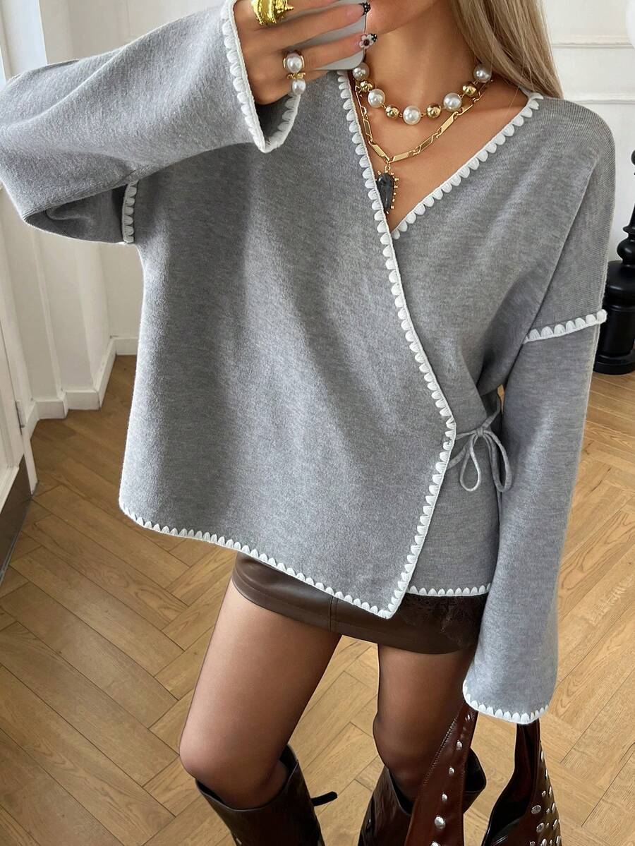 Livesso Damen Herbst/Winter Strickjacke mit Muschelstickerei