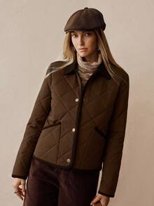 Florisole Damen Lässig Elegant Lange Ärmel Einreihige Winter Jacke - Braun - Übersicht 4