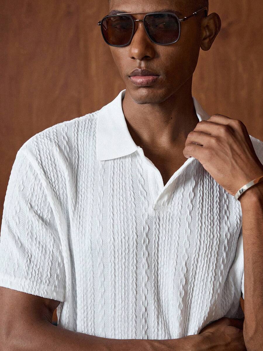 AKNOTIC Herren einfarbiges strukturiertes Kurzarm Lässig Polo Shirt für den Berufsalltag