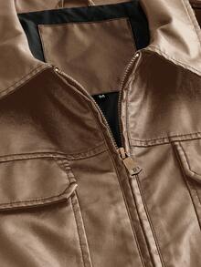 Manfinity VCAY 男士短款皮质长袖夹克 - 棕色 - 查看 4
