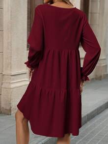 EMERY ROSE Robe ample à col rond unie rouge vin, style minimaliste polyvalent, grande taille, convient pour l'automne/hiver, les déplacements quotidiens, l'ambiance de Noël et du Nouvel An - Rouge foncé - Voir 6