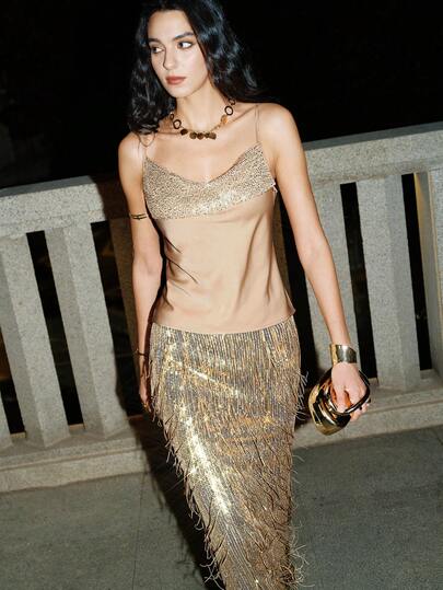 SHEIN Luminelle 女士亮片拼接魅力时尚吊带背心