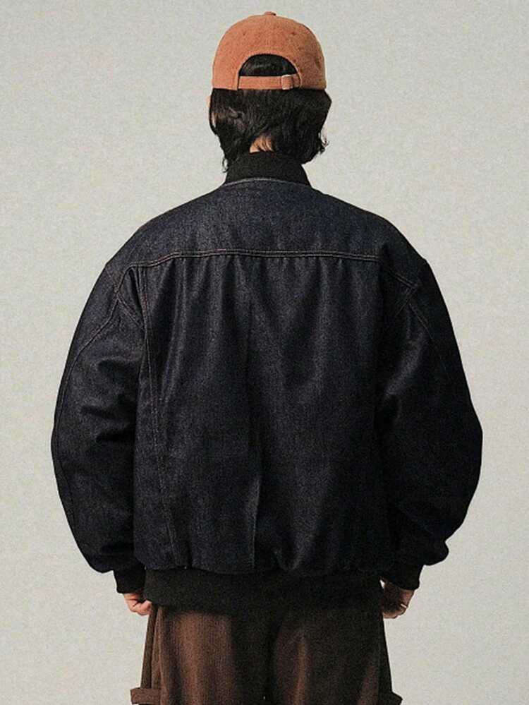 Men's Quilted Denim Jacket, Raw Navy Blue Blue, Autumn/Winter