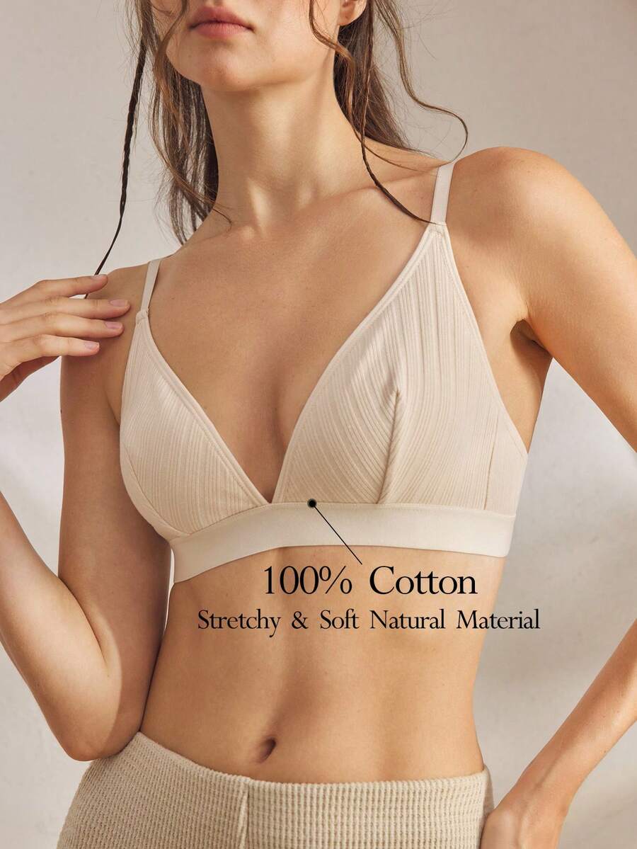 Ocili Women's Comfortable Cotton Rib Knit Bra - Khaki - View 1