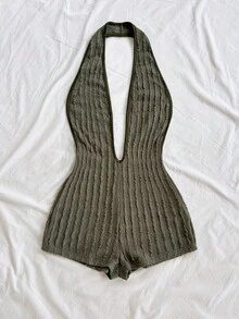 Soleia Bộ đồ liền thân hở lưng cổ chữ V sâu họa tiết da báo gợi cảm dành cho nữ, dáng ôm, thích hợp cho tiệc tùng, Giáng sinh, đêm hẹn hò, hộp đêm, bãi biển, du ngoạn, trà chiều, phong cách Bohemian, Boho, kỳ nghỉ, mùa thu - xanh quân đội - Xem 5