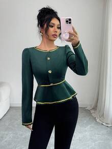 Selianne An Elegant And Stylish Autumn Shirt For Women's Knitted Work - Dark Green - View 4