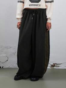 COUREZ 低腰宽松灯笼裤，侧边饰有滚边 / Y2K 风格外出穿搭 秋季女装 冬季女装 派对休闲运动健身 - 深灰色 - 查看 2