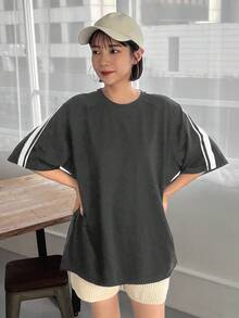 FRIFUL 女士宽松灰色短袖运动T恤