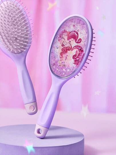 My Little Pony X SHEIN Shiny Hair Brush Cushion Massage Comb For Women's Long Hair, Meridian Purple Comb For Home Use Hair Brush,Hair Tools,Hair Products And Accessories For Barber Salon Beauty Smooth Massage Paddle Hair Brush Wet Or Dry Hair,Flowing Glitter,Pinkie Pie,Gift Ideas