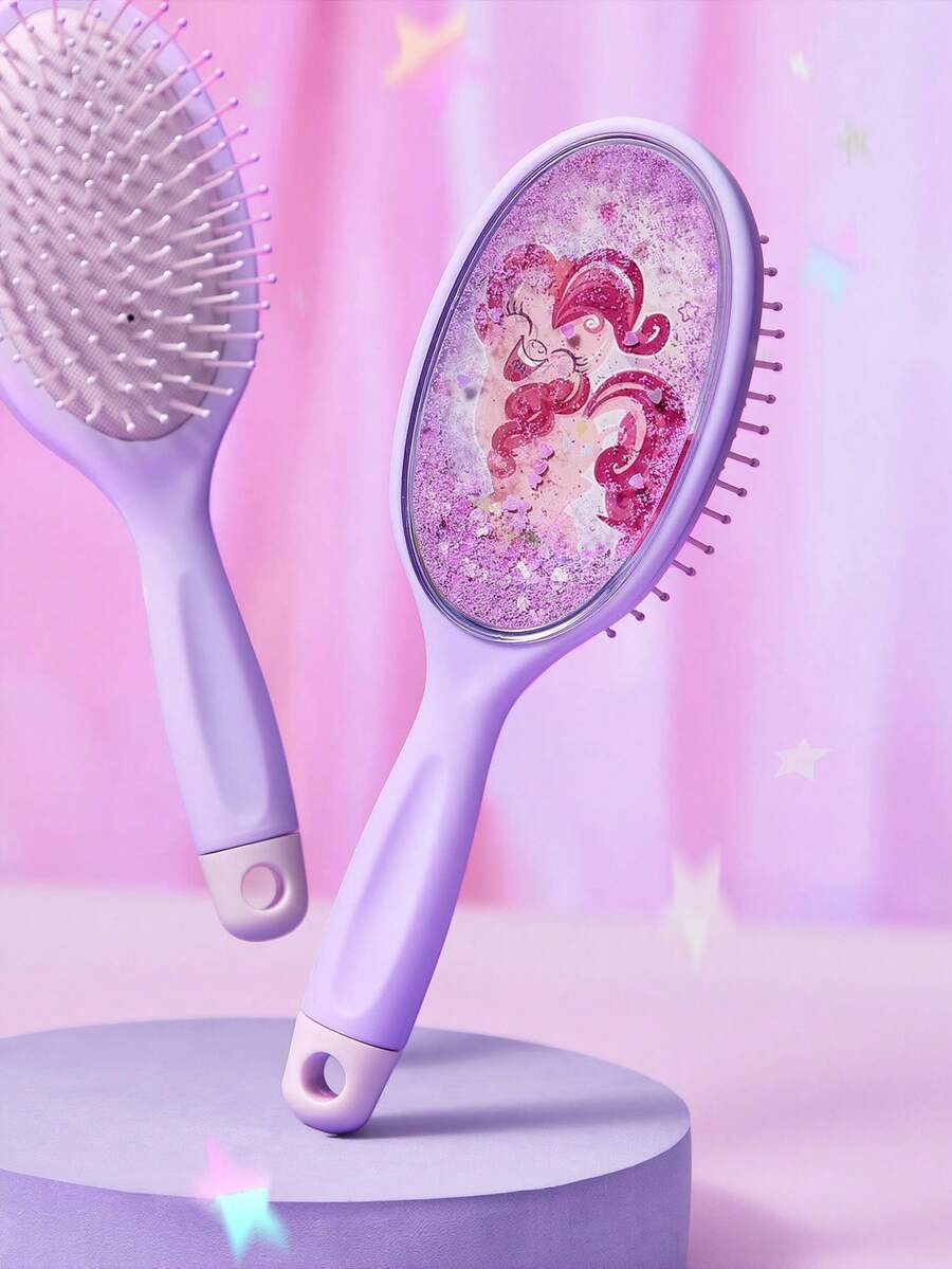 My Little Pony X SHEIN Shiny Hair Brush Cushion Massage Comb For Women's Long Hair, Meridian Purple Comb For Home Use Hair Brush,Hair Tools,Hair Products And Accessories For Barber Salon Beauty Smooth Massage Paddle Hair Brush Wet Or Dry Hair,Flowing Glitter,Pinkie Pie,Gift Ideas