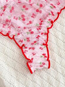 PetitDoll 1件粉色樱桃蕾丝系列丁字裤，适合年轻女性 - 彩色 - 查看 3