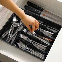 1个大隔层食物收纳盒，厨房储物托盘，扁平餐具盒，PP塑料材质，适用于桌面餐具、橱柜抽屉收纳，可存放餐具、筷子和小零件，返校用品 - 餐具收納盒 - 查看 3