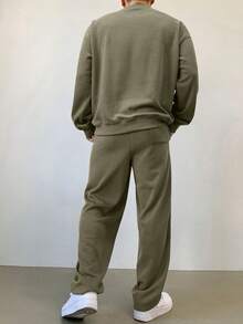 DAZY 男士纯绿色加厚卫衣套装，秋季 - 綠色 - 查看 2