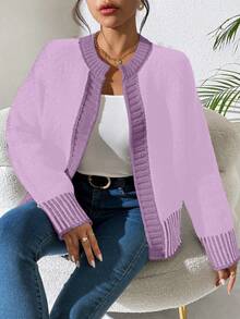 RosyDaze Áo len cardigan sọc đen trắng đa năng thời trang Pháp - Màu tím - Xem 4