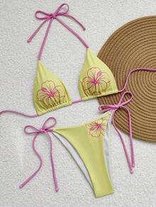 Bonvoyette 两件套印花三角挂脖性感比基尼套装，女士泳装 - 彩色 - 查看 2