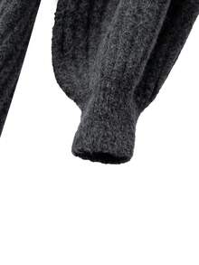 EMERY ROSE 加大码V领灯笼袖纽扣设计针织毛衣连衣裙，舒适优雅