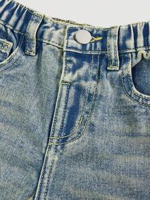 Quần denim ống rộng lưng thun co giãn đa năng cho bé gái - Rửa nhẹ - Xem 3