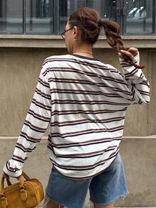 DAZY Women's Striped Round Neck Drop Shoulder Long Sleeve Casual Loose T-Shirt - Multicolor - View 6