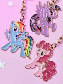 My Little Pony X SHEIN 时尚可爱甜美闪亮钥匙扣，锌合金材质，可作油滴袋吊坠，金色饰物，独角兽暮光闪闪、萍琪派和云宝黛西图案，紫色、粉色和蓝色。 - 彩色 - 查看 3