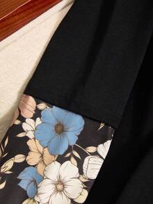 Rusticease 大码女式卡通人物和花卉印花圆领宽松休闲长袖T恤，秋季女式长袖休闲上衣，适合度假穿着 - 彩色 - 查看 4