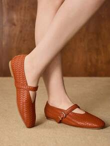 MOTF CUCCOO SQUARE TOE WOVEN STRAP FLAT LOAFERS SPRING SHOES - Brown - View 7