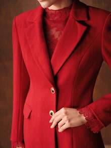 MOTF PREMIUM WOMEN'S AUTUMN/WINTER WOOL TWEED FITTED STRUCTURED BLAZER DRESS - Red - View 2