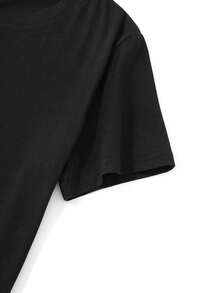 EMERY ROSE 白色印花流行图案女式圆领修身短袖T恤 - 黑色 - 查看 4