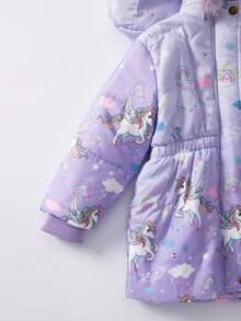 女童冬季羽绒服，加厚保暖内衬，彩色毛领连帽拉链外套，修身腰身，大口袋，儿童冬季羽绒服 - 淡紫色 - 查看 9