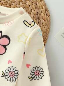 SHEIN 新生女宝宝宽松休闲舒适圆领卡通图案套装 - 彩色 - 查看 5