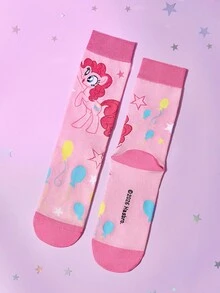 My Little Pony X SHEIN 3双装柔软透气吸湿甜美休闲女士中筒袜，时尚可爱卡通彩色船袜，加固趾跟，经久耐穿，四季皆宜，夏季冬季百搭，图案袜子，独角兽 - 彩色 - 查看 11