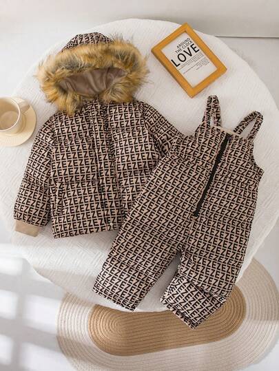 SHEIN Baby Girls Cute Autumn/Winter Street Style Thermal Lined Hooded Padded Coat